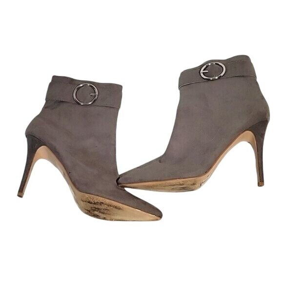FOREVER 21 Gray Faux Suede Pointed Toe High Heel Ankle Boots 10 bohemian chic - Picture 1 of 7